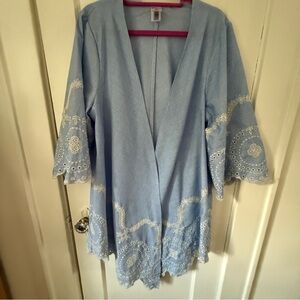 Time and Tru Embroidered Eyelet Kimono Cardigan Oversized S/M